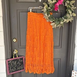 FP Gardenia Maxi Orange Crochet Women Skirt
